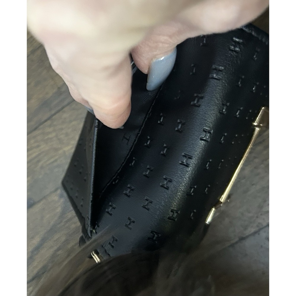 Halston Black Folded Wallet Women Logo Credit Card Gold Hardware Keychain - Picture 6 of 6